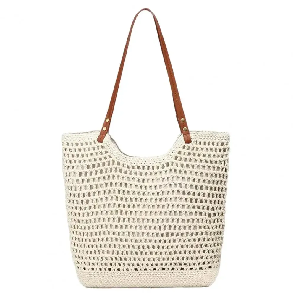 sac à main de couleur unie, sac fourre-tout de grande capacité, sac à main léger en tricot, sac fourre-tout de plage d'été pour femmes, pour les vacances et un usage quotidien