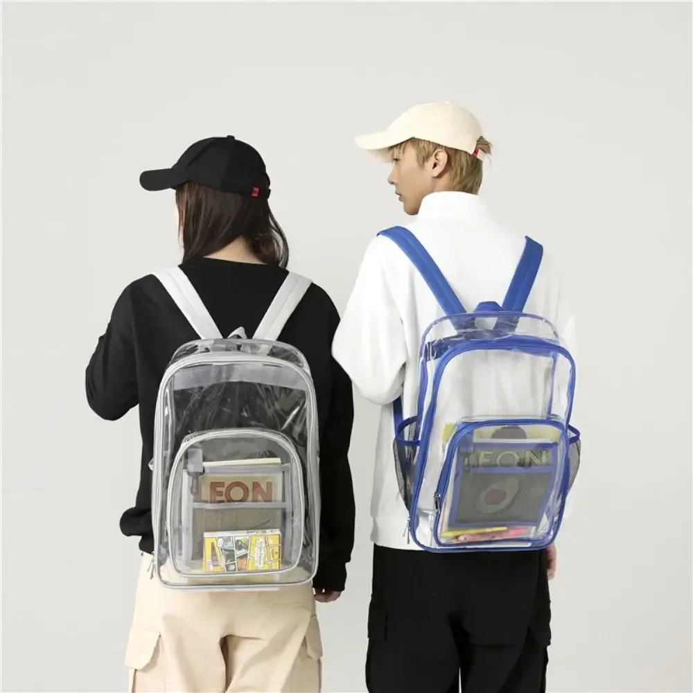 sac à dos transparent en pvc simple, grande capacité, imperméable, sac d'école pour étudiants, sac de voyage de style coréen, sac à bandoulière transparent pour l'école