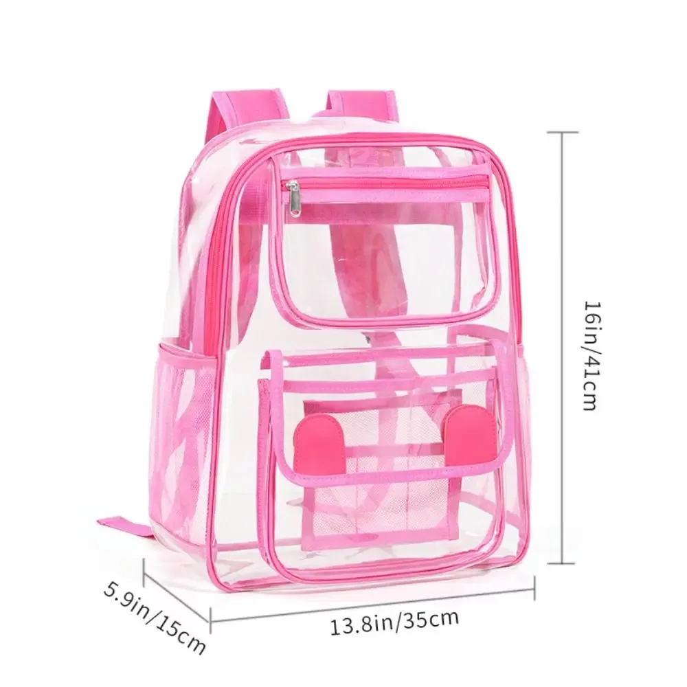 sac à dos transparent décontracté de grande capacité avec fermeture éclair, portable, en pvc, imperméable, visible, pour le sport en plein air et les voyages.