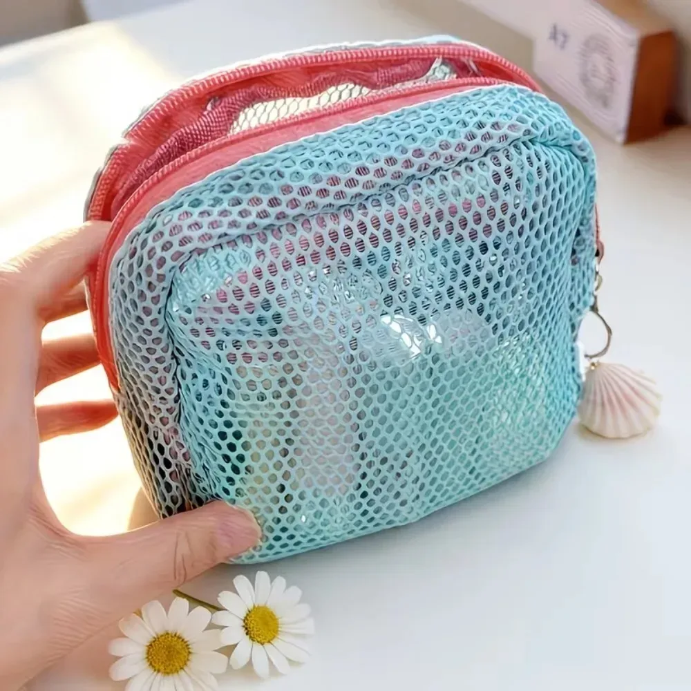 sac de rangement couleur dopamine tendance, grande capacité, sac cosmétique en maille couleur bonbon, trousse de toilette et de maquillage