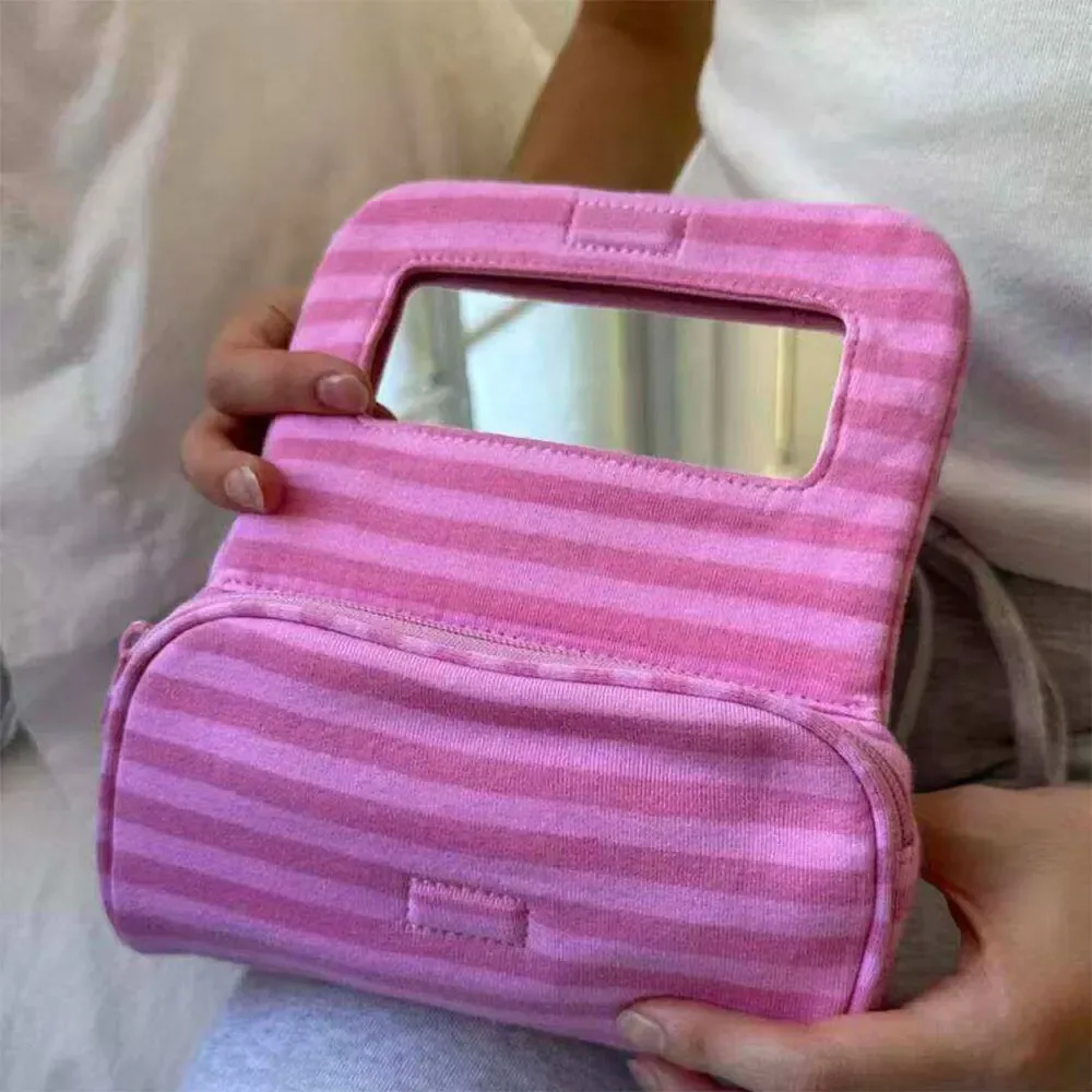 trousse de maquillage portable à rabat avec miroir, organisateur de voyage à fermeture éclair pour cosmétiques, trousse de toilette de voyage portable, sac de rangement beauté