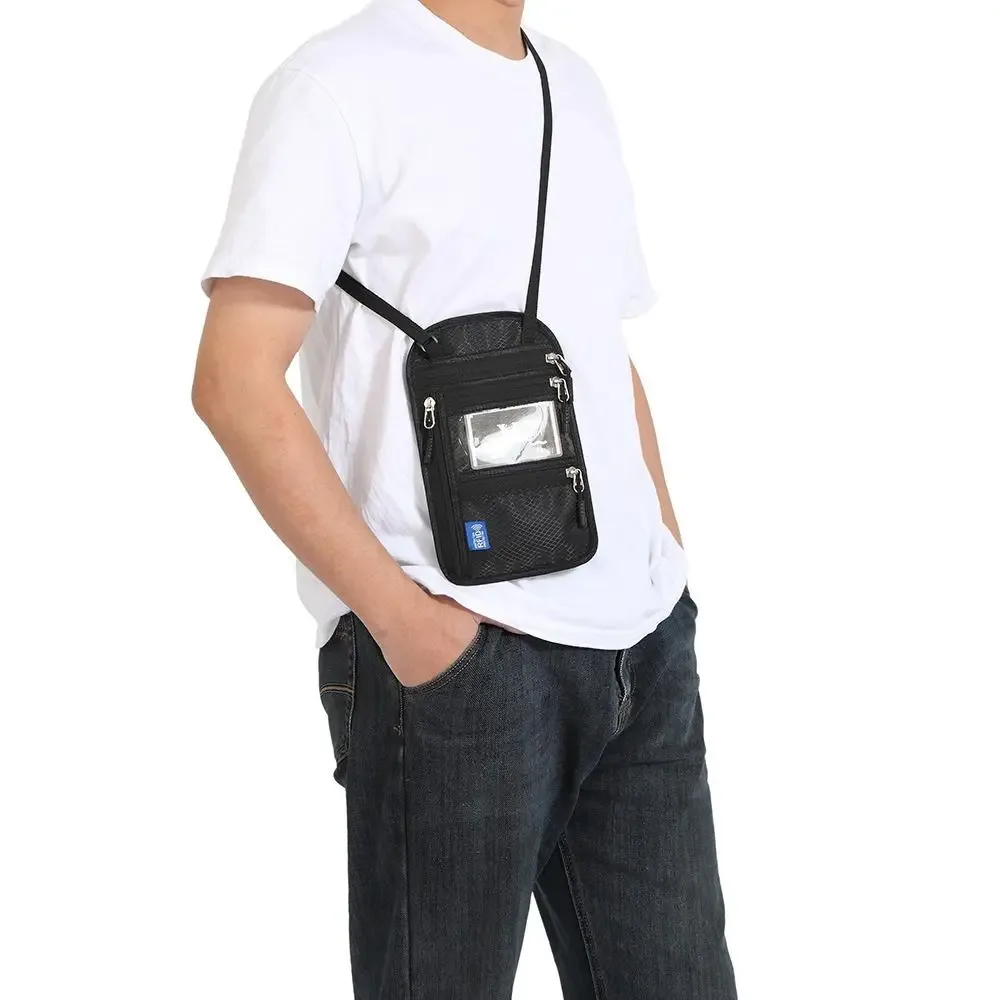 sac de passeport anti-rfid, imperméable, antivol, multi-poches avec sangle de cou réglable