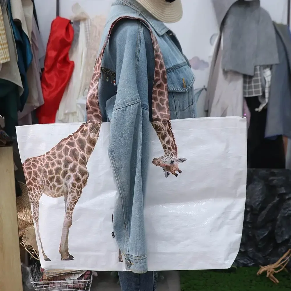 sac de courses à bandoulière motif girafe, grande capacité, sac écologique portable, sac à main écologique, sac tissé, sac de voyage