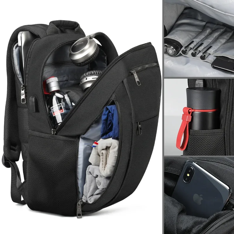 sac à dos étanche pour ordinateur portable pour homme, sac de voyage pour l'école, port de chargement usb 4,0 a, garantie à vie, 15.6, 17 pouces