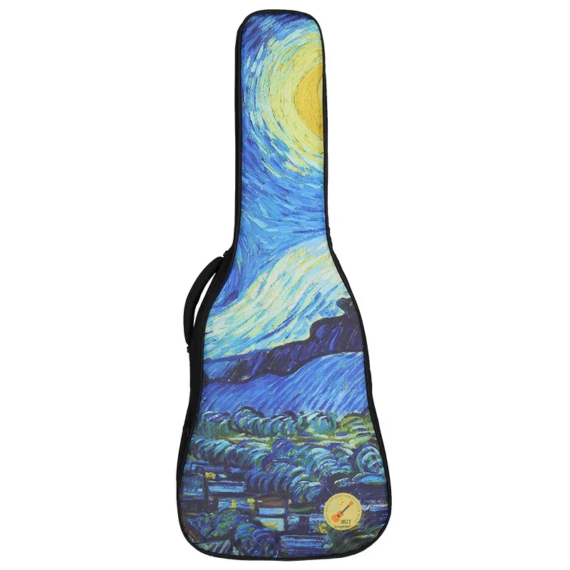 étui pour guitare 36 40 41 pouces van gogh nuit étoilée sac à dos d'animation interactif épaissir transporter accessoires de guitare