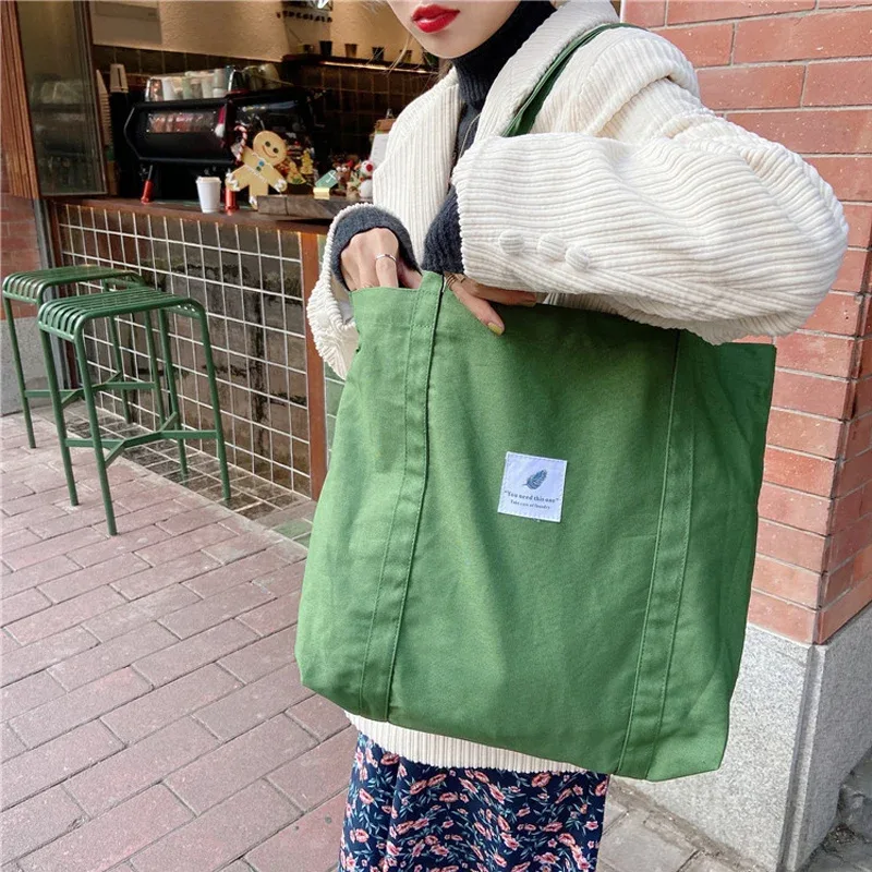 sac à bandoulière en toile de coton pour femmes, sac à main simple en tissu écologique, fourre-tout solide pour livres scolaires, sacs de shopping portables pour filles