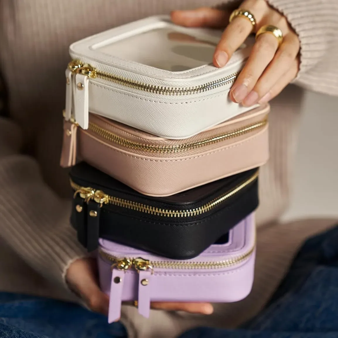mini trousse de maquillage en cuir pu saffiano, avec initiales de nom personnalisées gratuites, jolie petite fenêtre visible, rangement de rouges à lèvres, étui à cosmétiques