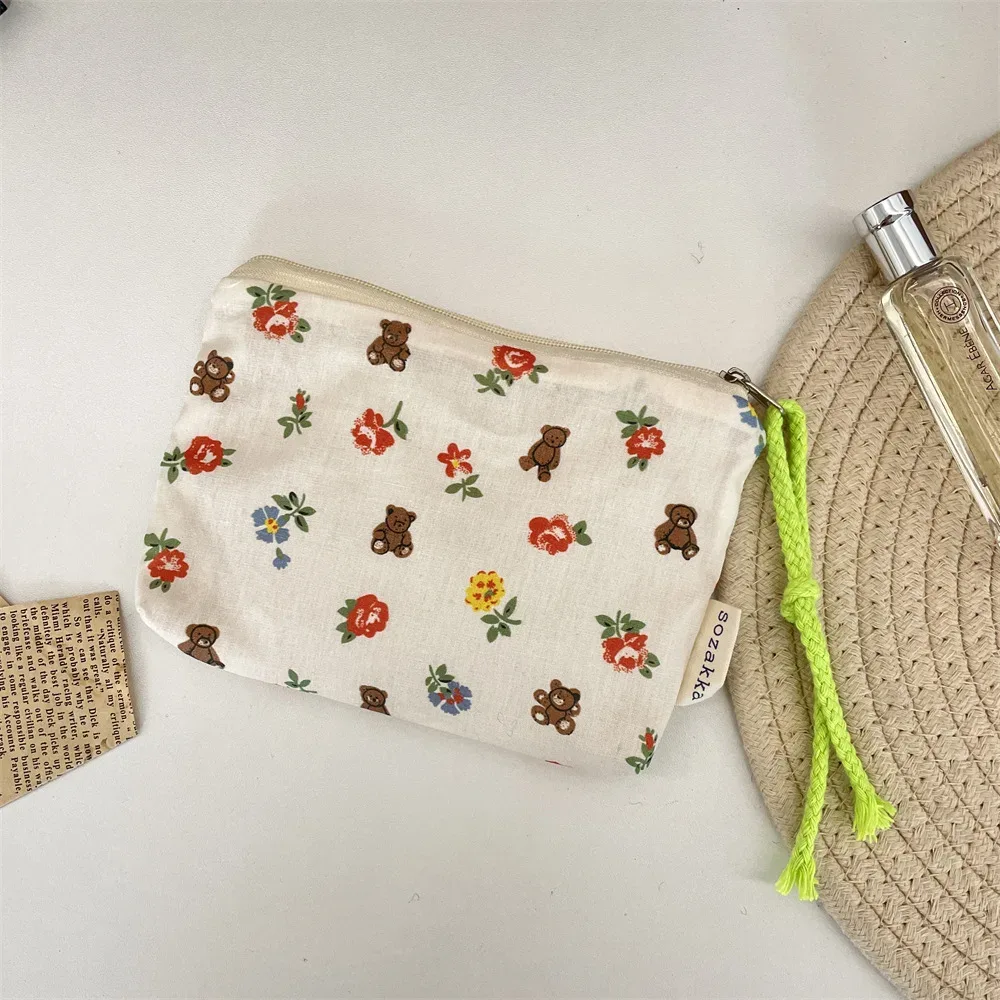 sac de rangement portable pour cosmétiques et petits objets, motif floral, pour femmes, pochette de voyage, organisateur de clés et bijoux, sac à main fourre-tout