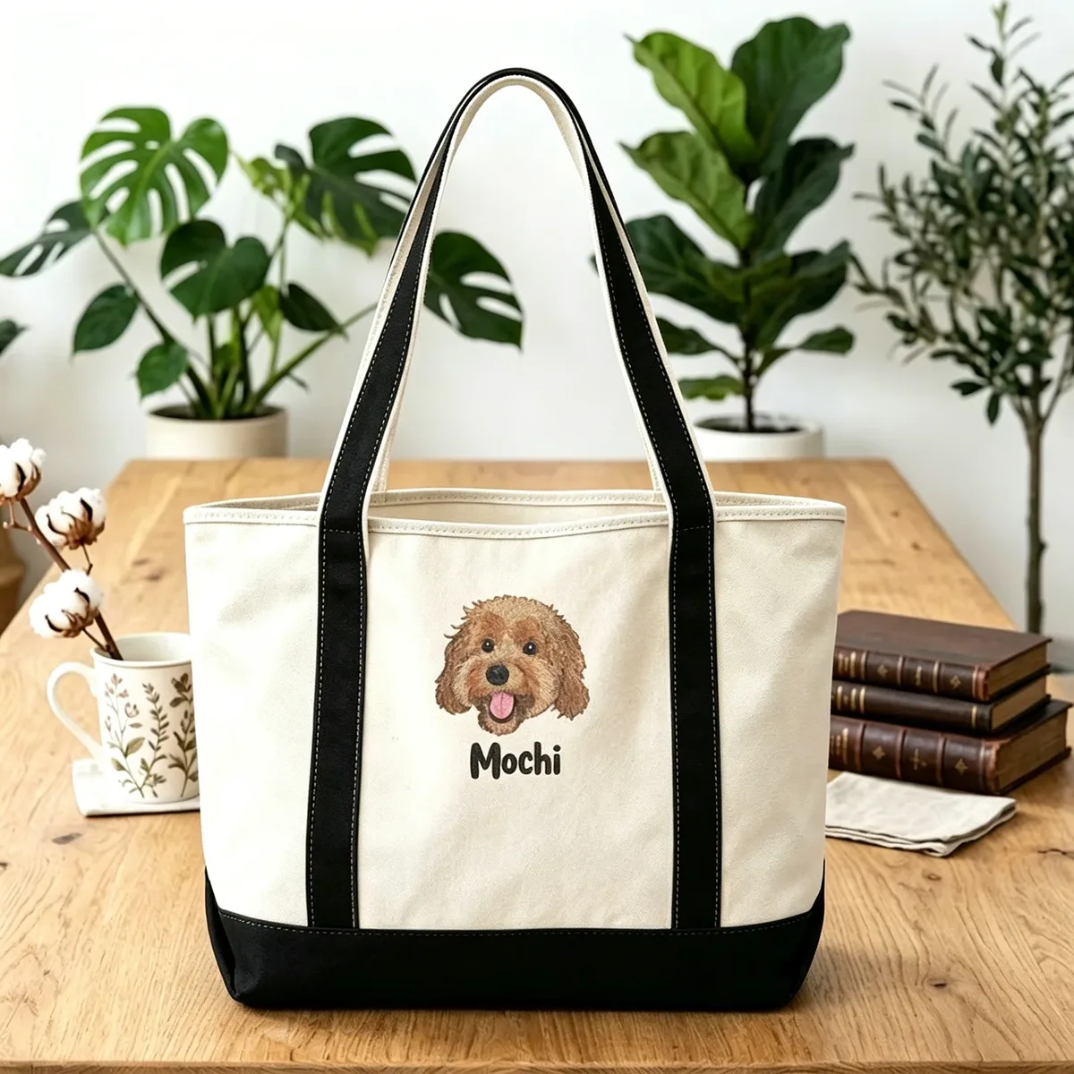 sac fourre-tout en toile personnalisé avec portrait d'animal de compagnie, cadeau pour maman de chien ou de chat, grande capacité, fermeture éclair intérieure, pour les femmes, pour les trajets quotidiens