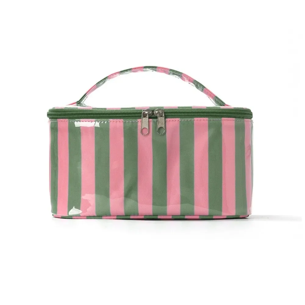 sac de rangement pour articles de toilette à rayures, en pvc, durable, sac de voyage pour cosmétiques, étanche, léger, étui pour pinceaux de maquillage
