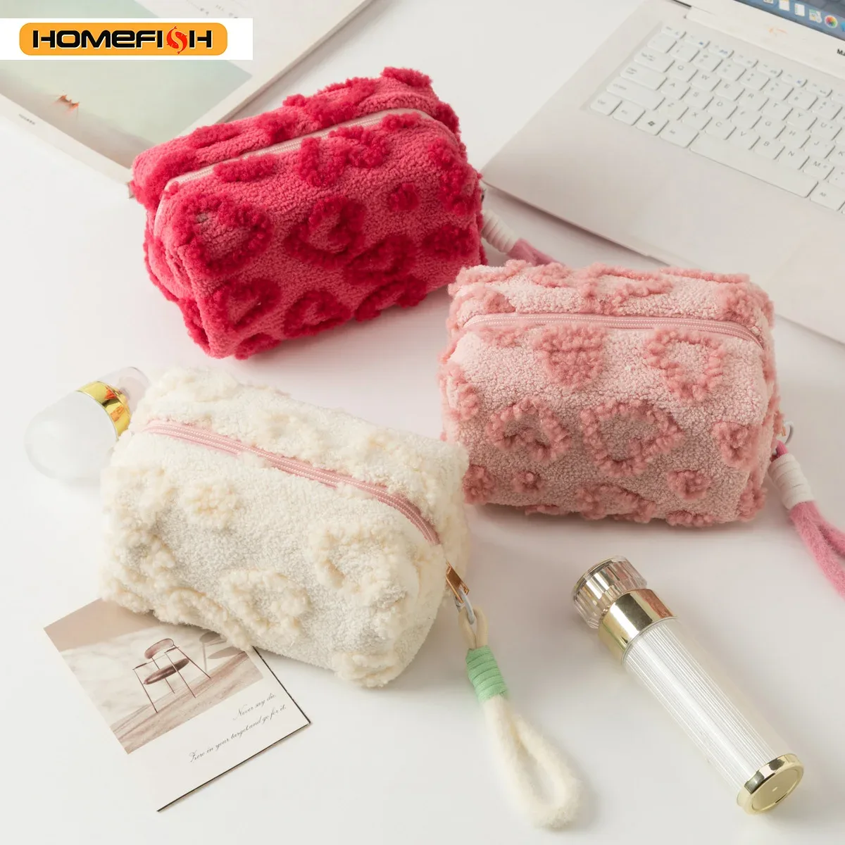 homefish trousse de maquillage imprimée avec poignée, trousse de voyage portable pour cosmétiques