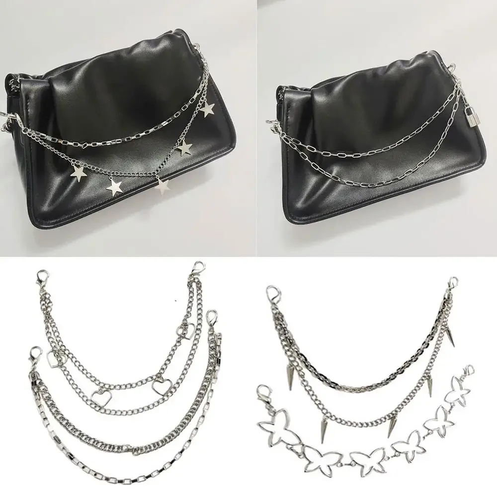 chaîne de sac en métal papillon multicouche, chaînes de sac en métal argenté, mode bricolage, sac à bandoulière, sangles en chaîne, accessoires de décoration pour jeans