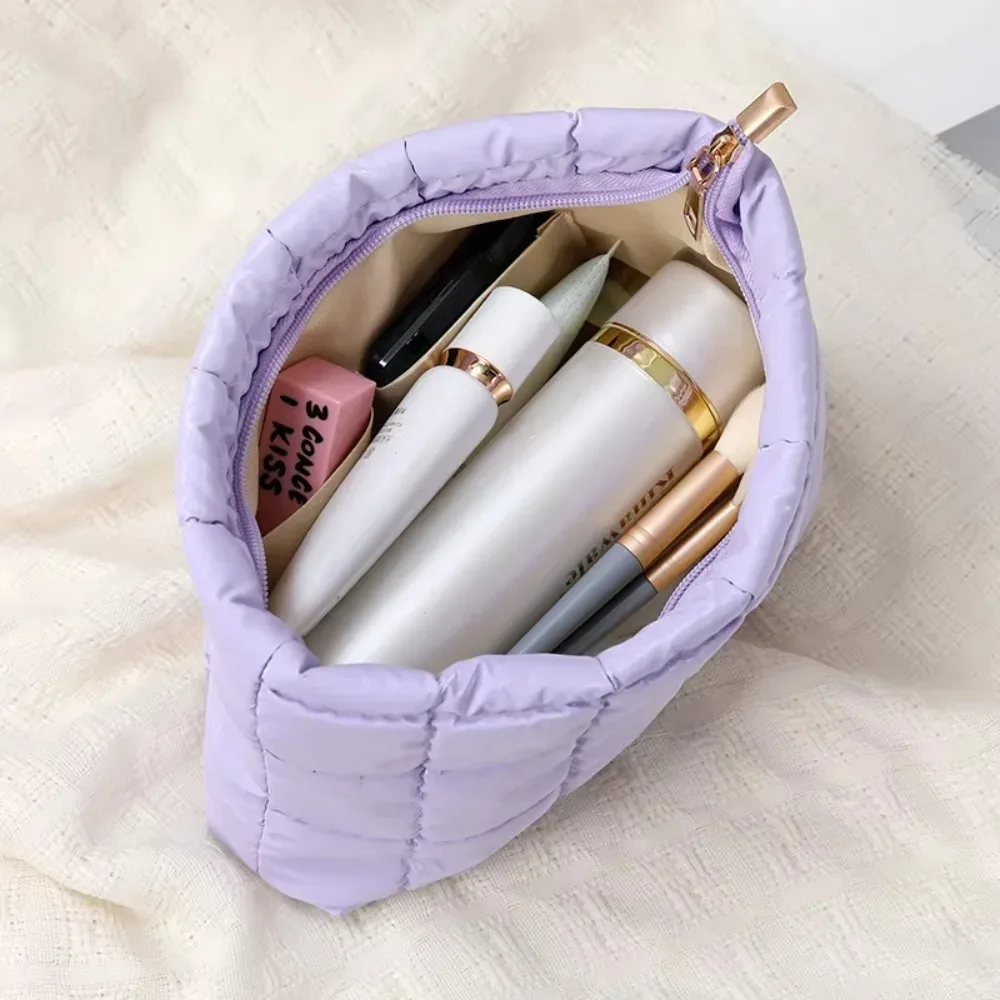 sac à main cosmétique en coton à bulles simple pour femmes, organisateur de voyage, pochette de maquillage pour rouges à lèvres, sac à fermeture éclair de grande capacité pour filles