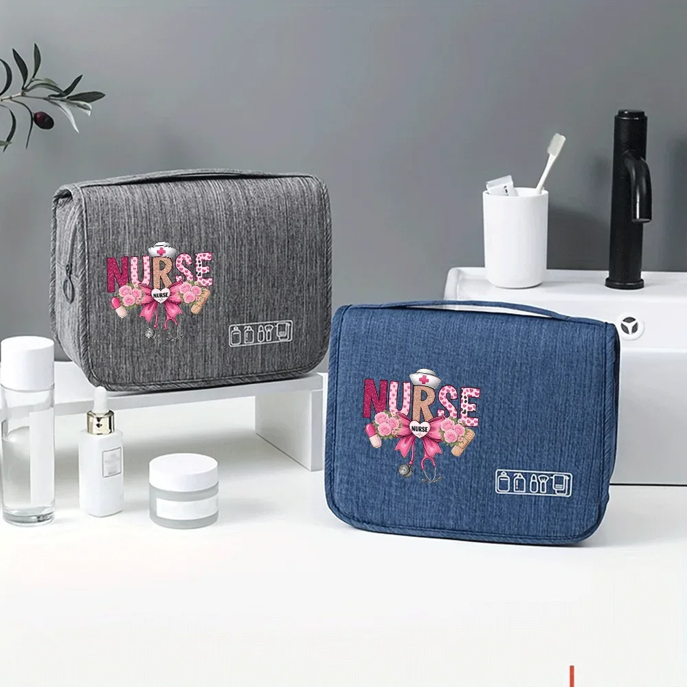 sac de maquillage portable imprimé infirmière, unisexe, grande capacité, organiseur de cosmétiques, trousse de toilette suspendue pour femmes et hommes, lavage, rasage, maquillage