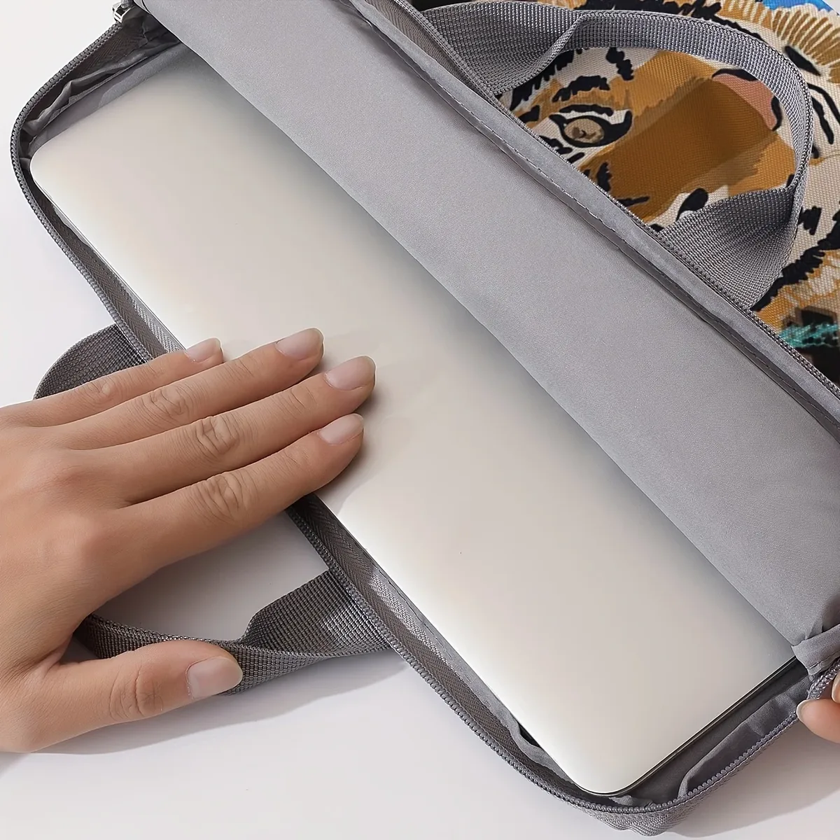 ensemble unique, deux styles, sacoche pour ordinateur portable et porte-documents à motif de tigre, adapté aux ordinateurs portables de 14 pouces.