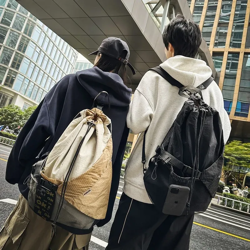sac à dos multifonction étanche pour hommes et femmes, sac à dos de voyage avec cordon de serrage, style techwear hip hop, sac à bandoulière pour ordinateur portable