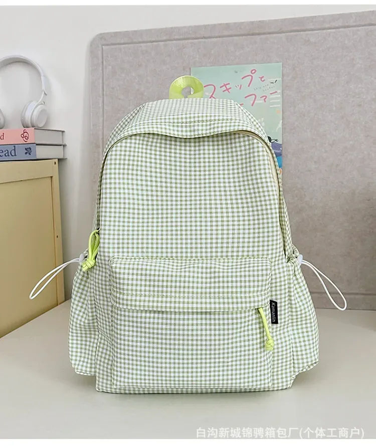 sac à dos décontracté à carreaux pour femme, style frais, en nylon, tendance urbaine, idéal pour les voyages et les loisirs, pour lycéennes