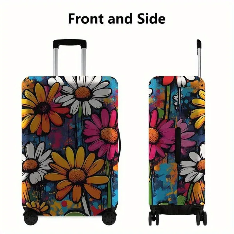 housse de bagage à motif marguerite – un accessoire de voyage anti-poussière et extensible, adapté aux valises de 18 à 32 pouces.