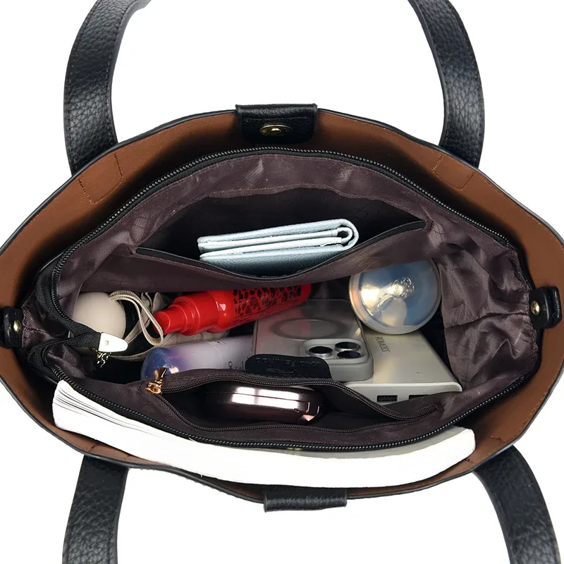sac à bandoulière en cuir souple pour femmes, marque authentique, fourre-tout décontracté, couleur unie, sac à main design simple, sac de transport
