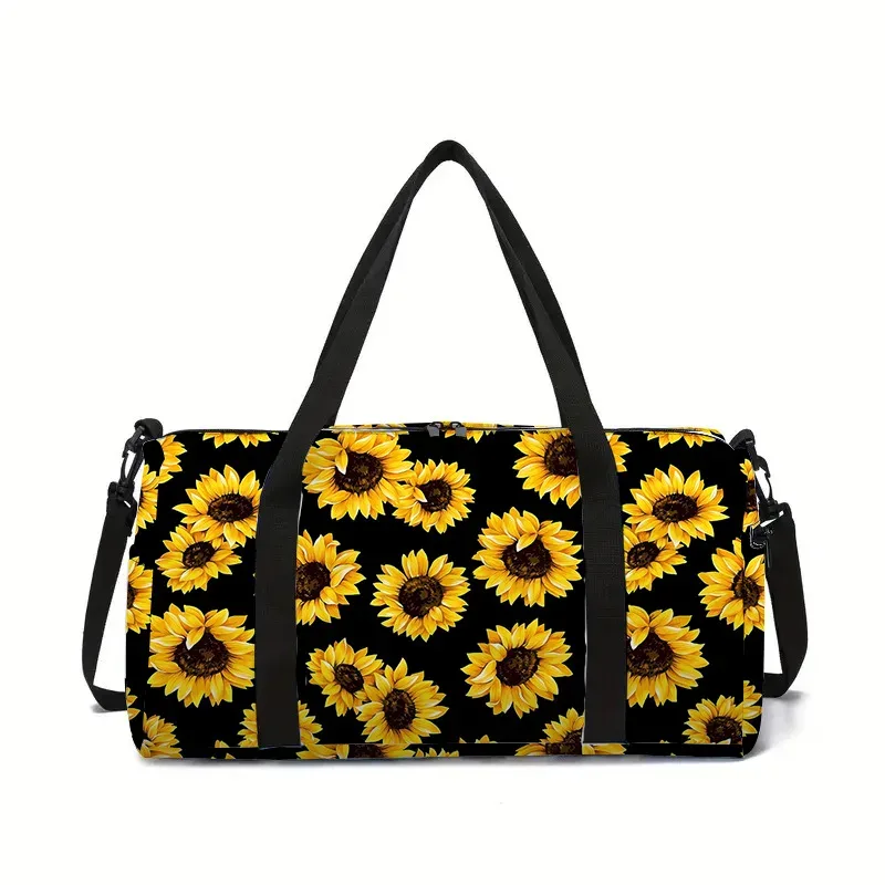 fleur herbe feuille tournesol impression 3d sacs de voyage de grande capacité sac à bandoulière en forme de baril sacs de sport de plein air sac de yoga de gymnastique