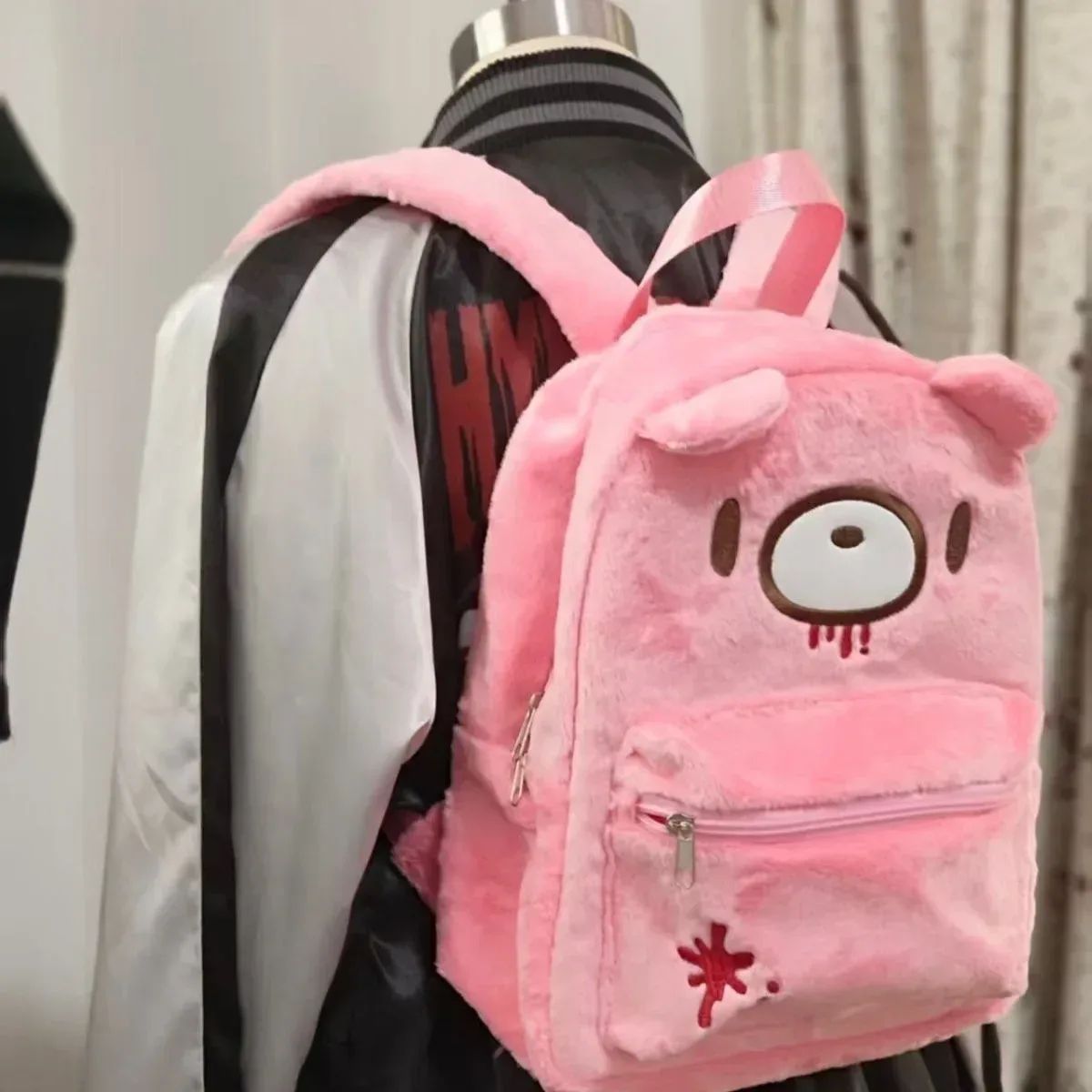 sac à dos ours en peluche rose y2k, sac de poupée mignon et effrayant, sac à dos gothique punk en forme d'animal en peluche, pour femmes et filles, streetwear harajuku, cadeau