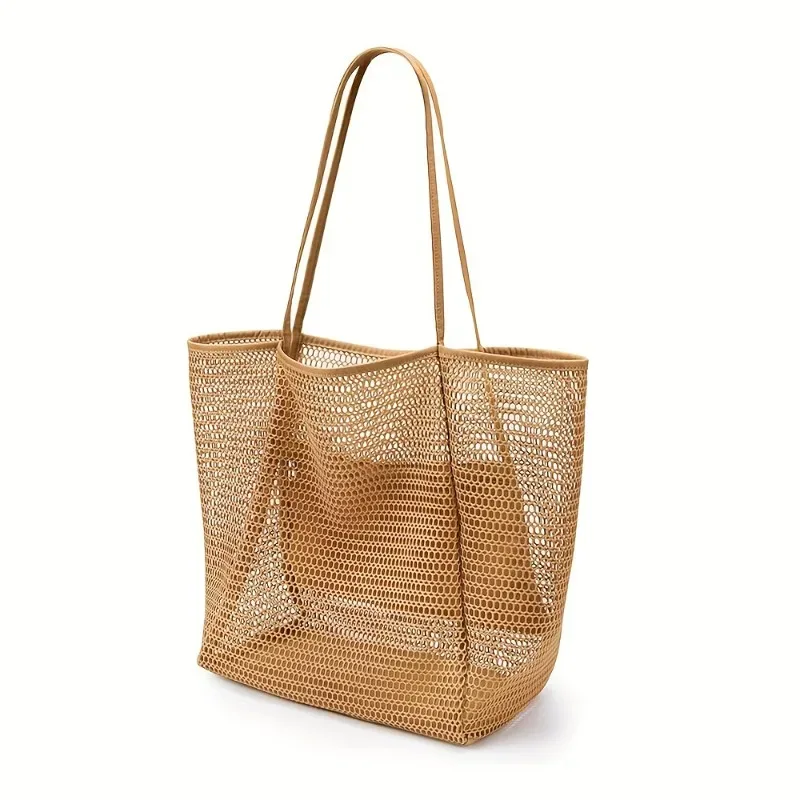 sac fourre-tout de plage de grande capacité pour femmes – sac à bandoulière tissé en polyester durable avec dessus ouvert pour les voyages, le shopping