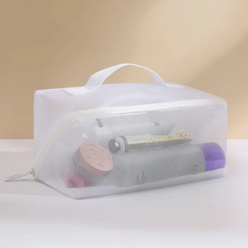 sac de rangement de maquillage en maille transparente, vente en gros, pochette de toilette de maquillage de voyage, sac de toilette, fourre-tout organisateur de cosmétiques, sacs à fermeture éclair