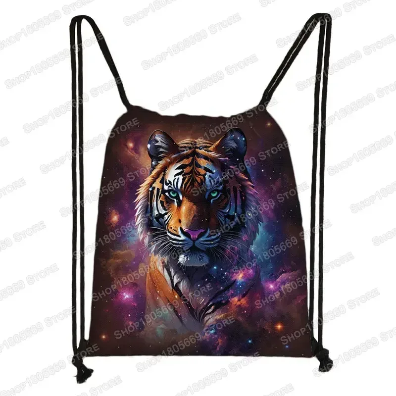 sac à dos loup hurlant sous le clair de lune et tigre coloré pour hommes et femmes, sacs à cordon de proximité en plein air, sacs de voyage pour étudiants