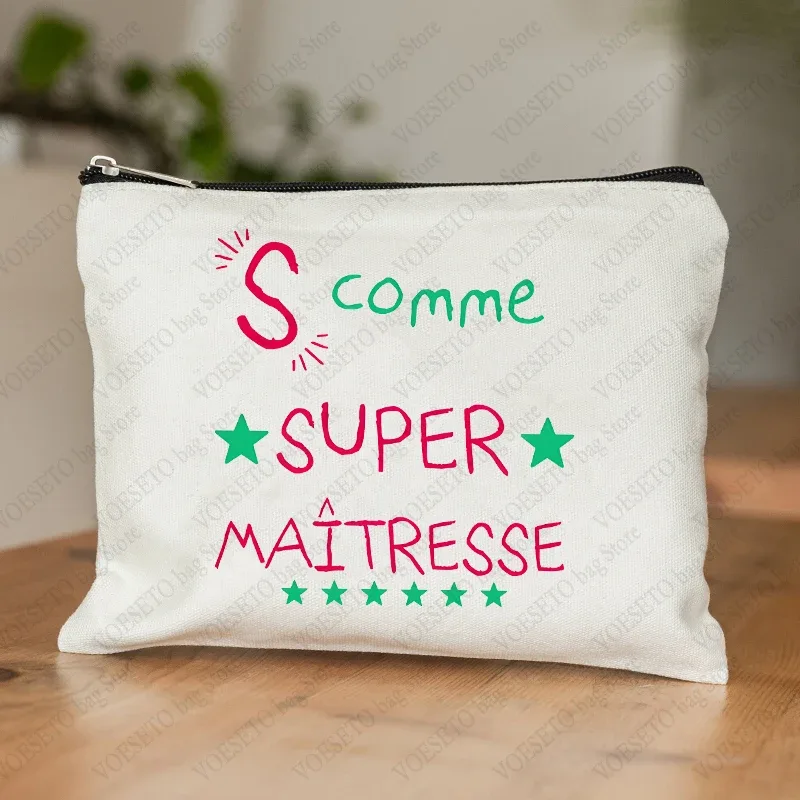 trousse de maquillage pour femmes avec appréciation des enseignants français, trousse à cosmétiques au design artistique, trousse à crayons pour femmes