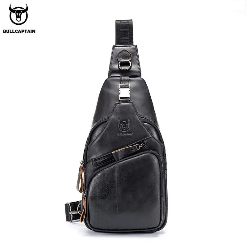 bullcaptain sac en cuir véritable sac de poitrine hommes mode style décontracté sac à bandoulière affaires grande capacité en cuir bagages pour hommes