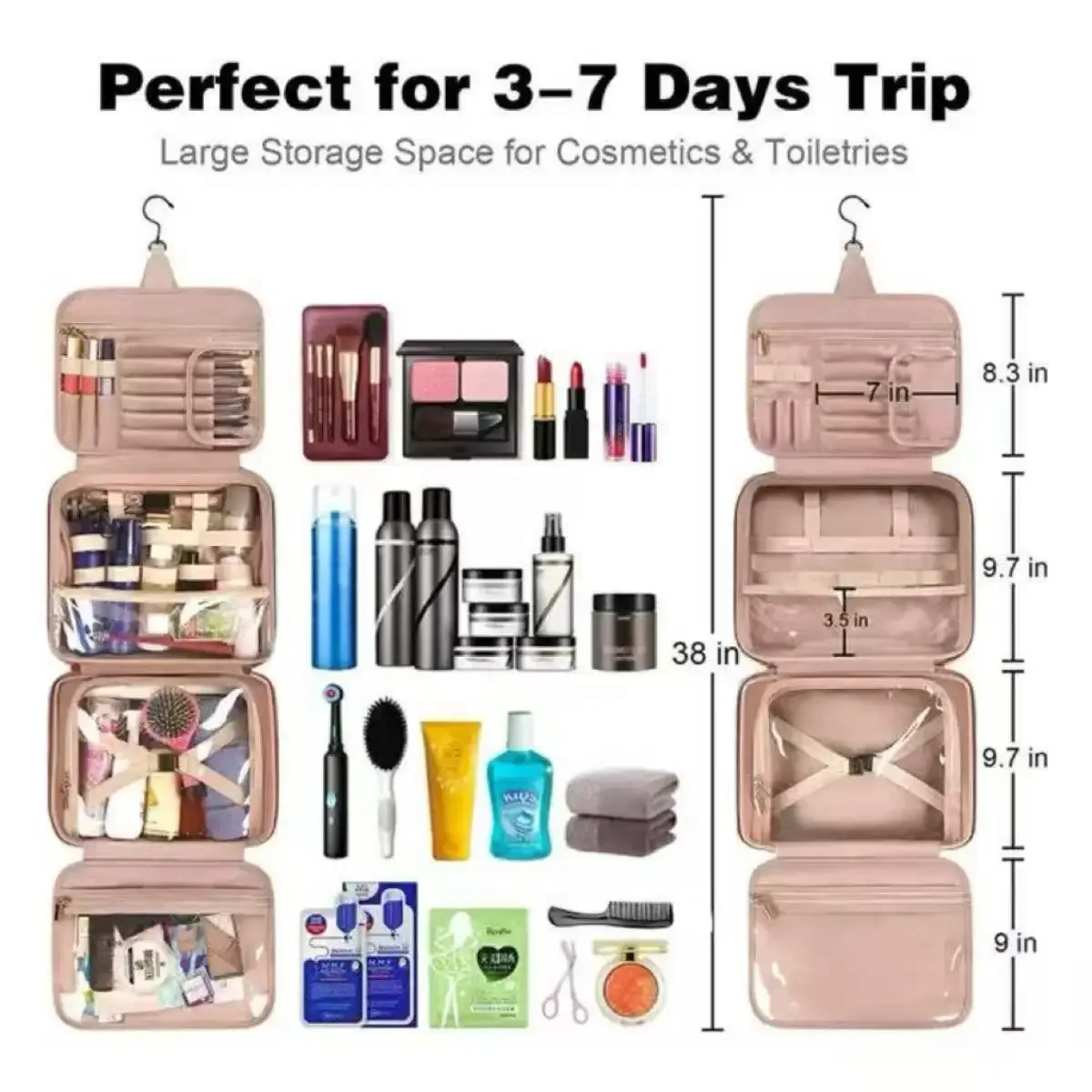 trousse de toilette suspendue de voyage pour hommes, grande boîte de rangement portable étanche pour femmes, trousse de maquillage cosmétique