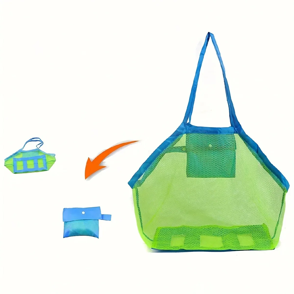 sac de plage en maille multicolore, grand format, anti-sable, sac fourre-tout portable avec trou de suspension pratique, sac de rangement respirant et pliable