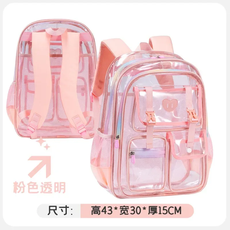 sac à dos transparent en pvc pour filles et enfants, sac d'école léger et transparent pour enfants, pour l'école quotidienne et les voyages