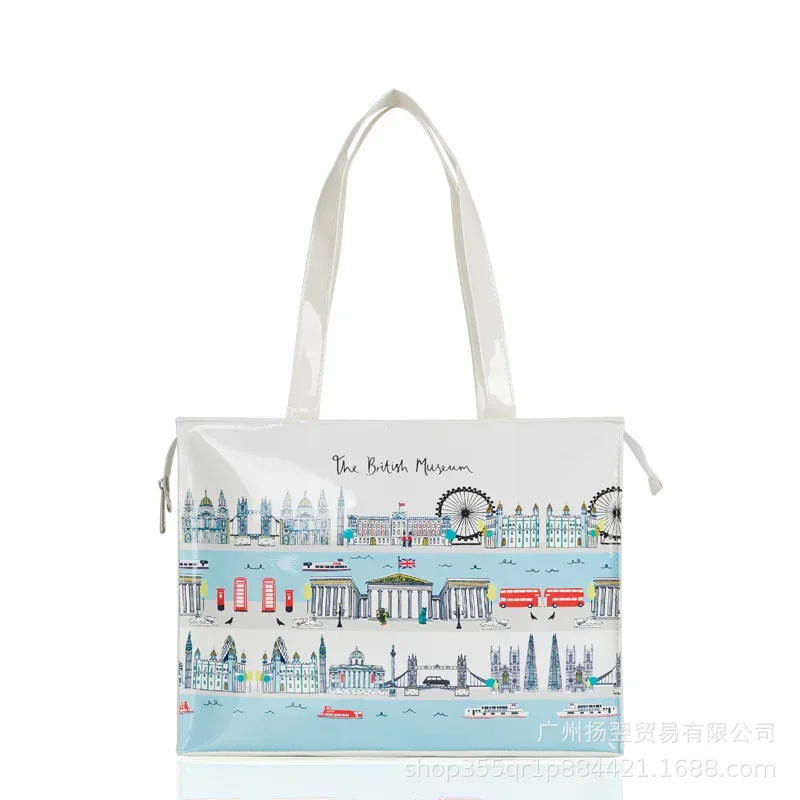 sac fourre-tout imperméable en pvc à imprimé cartoon pour femmes, sac à main décontracté et portable, sac pour le shopping, les trajets quotidiens et l'utilisation quotidienne en extérieur. ﻿
