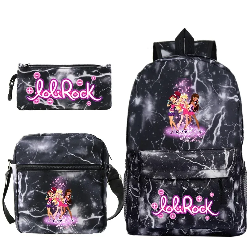 ensemble de sac à dos lolirock mignon pour garçons et filles, sacs d'école animés, sac à dos de voyage pour hommes et femmes, cadeau pour adolescents, 3 pièces