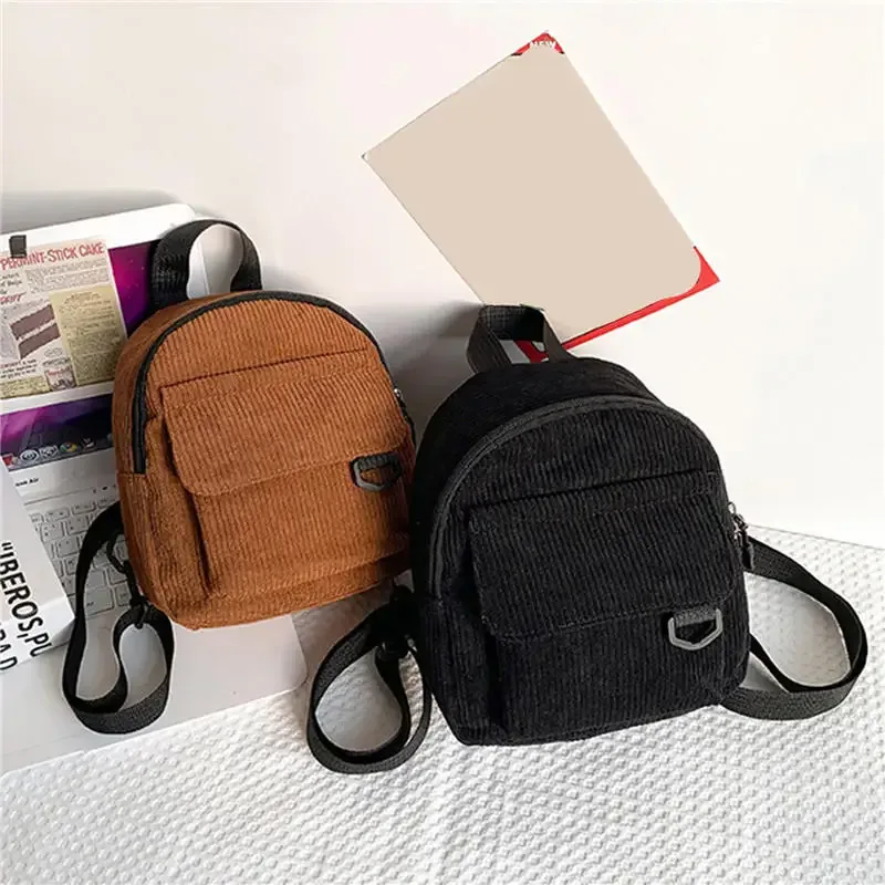 mini sac en velours côtelé brodé pour femmes, simple, couleur unie, mode filles, petit sac à dos de voyage en plein air pour dames