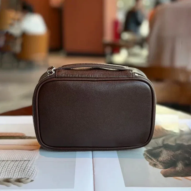sac de lavage simple en cuir de vache tanné végétal, sac de transport portable en cuir véritable pour voyage, trousse de maquillage haut de gamme