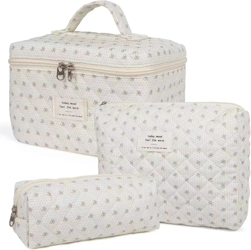 sac de maquillage en coton à fleurs mignonnes pour femmes, 1 pièce, organisateur de cosmétiques à fermeture éclair, sac à main en tissu en forme de boîte, trousse de toilette portable pour filles