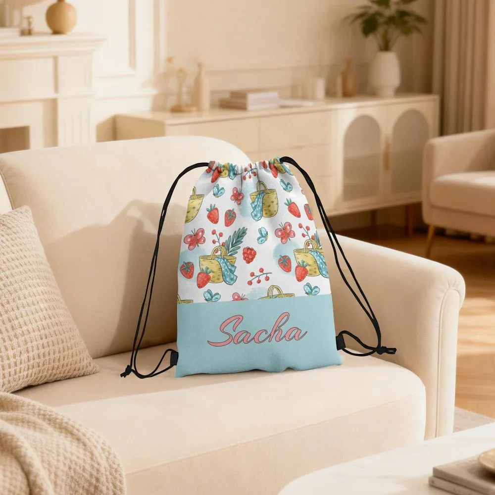 sac à dos à cordon personnalisé avec motif floral et nom, sac à cordon léger et pliable pour les vacances d'été en plein air, cadeau