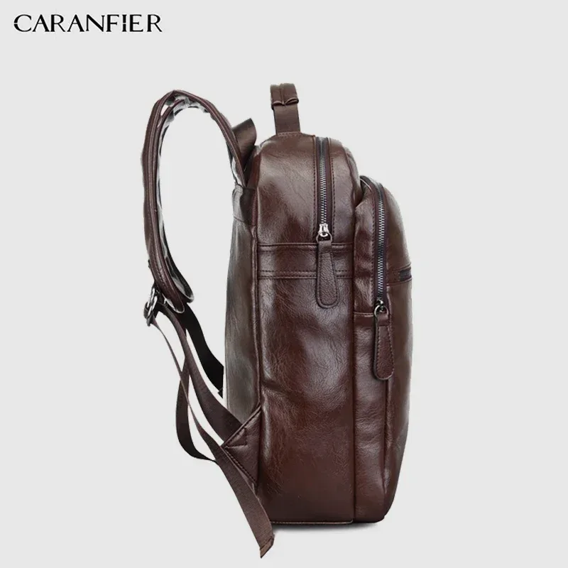 sac dos cuir pu marron foncé vintage bandoulière arquée poche latérale anti rayures grande capacité usage scolaire voyage