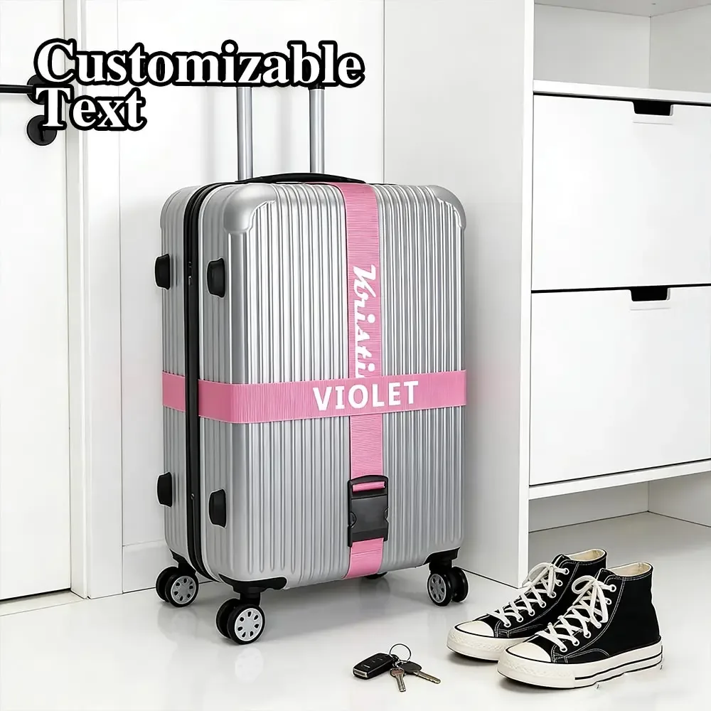 【personnalisé】sangle de bagage personnalisée avec nom/texte, design à boucle, antivol, adaptée aux voyages d'affaires et de loisirs, accessoires de voyage personnalisés, sûre et facile à identifier - style basique, style décontracté, style tendance, sangle de bagage sécurisée, adaptée aux voyages longue distance et aux vacances