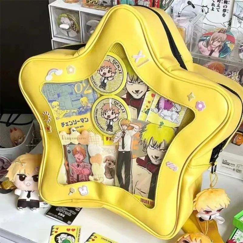 sac à dos ita étoile jaune pour filles, sac à dos kawaii, sac à dos transparent, cartable de voyage pour adolescents, poche avant étanche, mode mignonne y2k