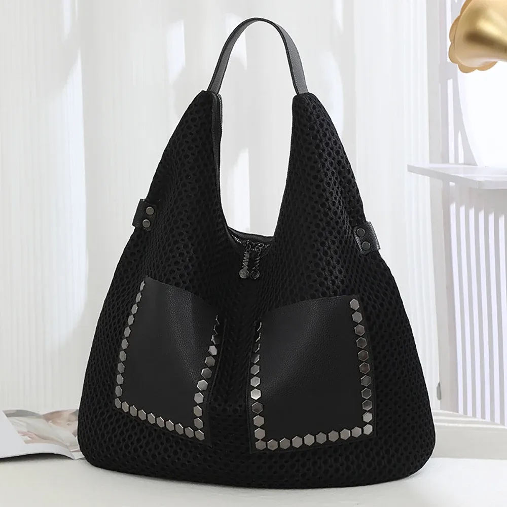 femmes fourre-tout sac style européen rivet conception évider sacs à bandoulière été en plein air décontracté grande capacité sac à bandoulière
