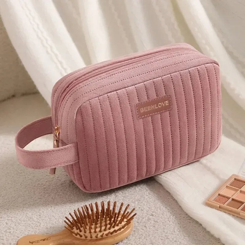 Sac de rangement pour maquillage en velours pour la saison froide, grande capacité, pochette cosmétique pour pinceaux, cosmétiques, voyage, rangement quotidien