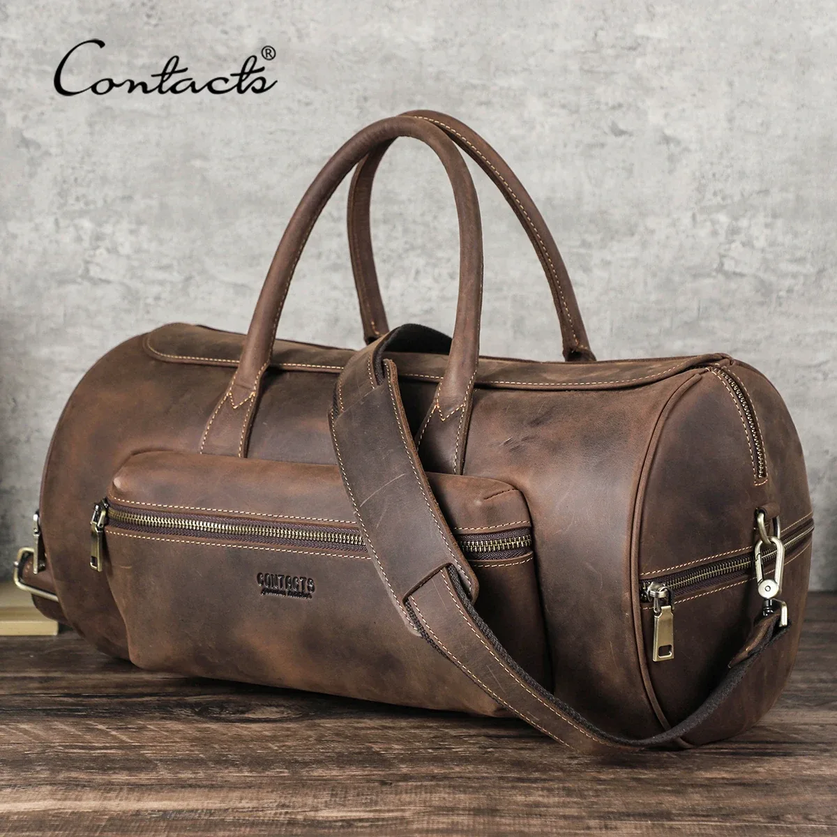 sac dos cuir vache crazy horse marron bandoulière amovible poignée supérieure zip doré forme ovale polyvalent homme