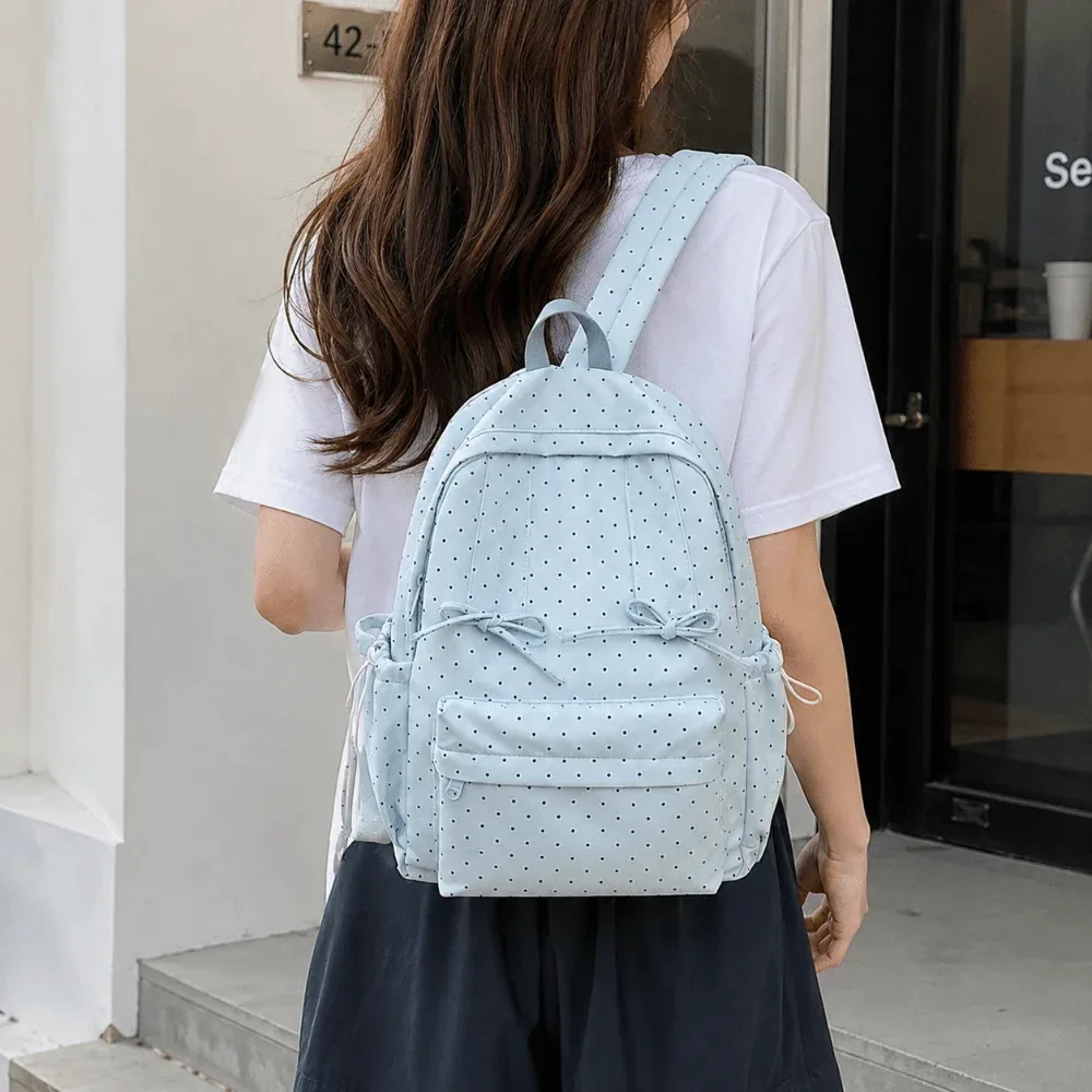 sac à dos mignon à pois avec nœud, grande capacité, minimaliste, léger, durable, pour étudiants, cadeau
