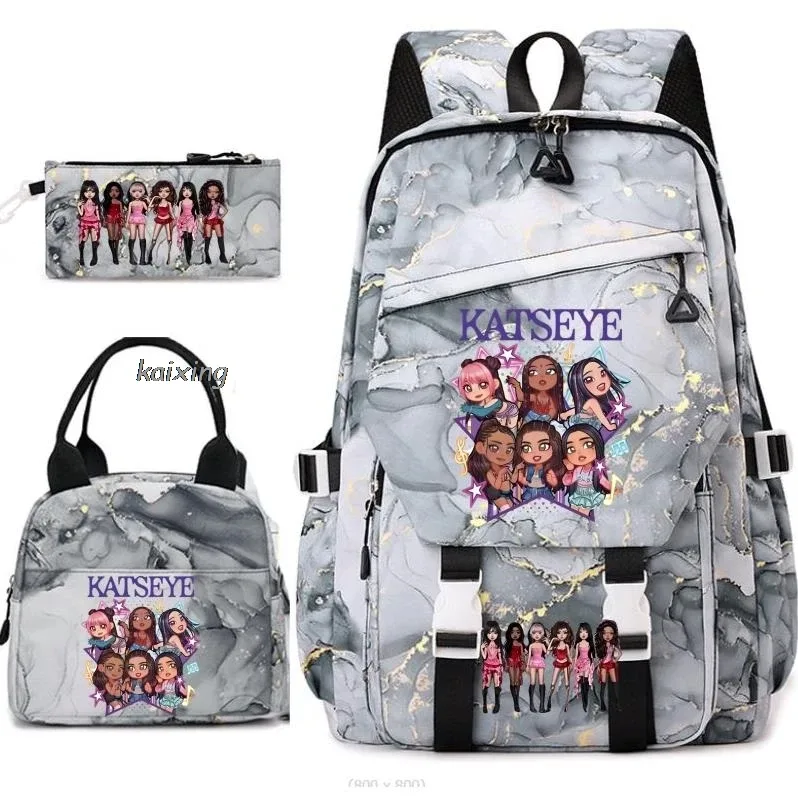nouveaux sacs à dos katseye à imprimé amusant, 3 pièces/ensemble, sac d'école pour étudiants, sac de voyage pour adolescents, filles et garçons, sacs à lunch, sac à dos