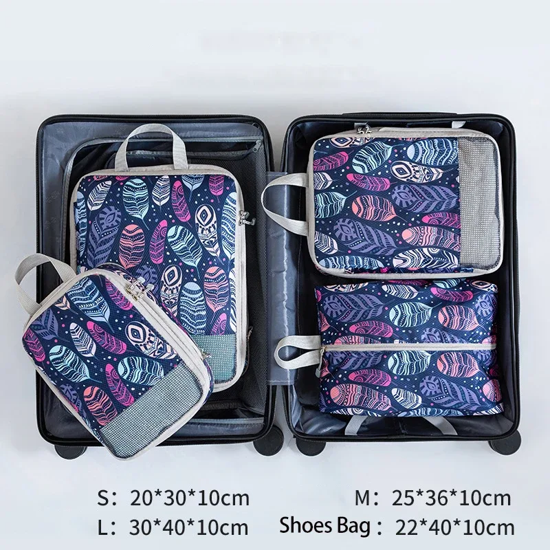 organisateur voyage nylon paisley florale blanc rouge kaki gris rose vert compression extensible sac rangement