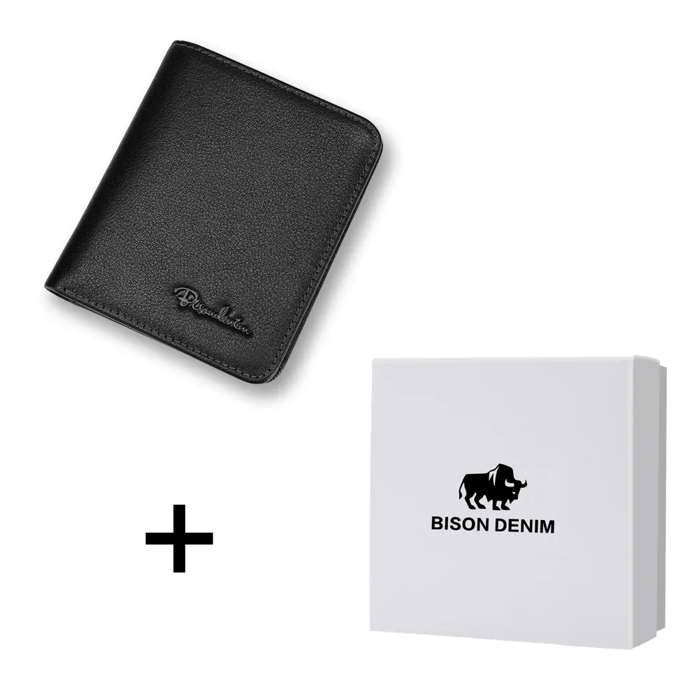 bison denim noir sac à main pour hommes en cuir véritable hommes portefeuilles mince mâle portefeuille porte-carte peau de vache doux mini sacs à main n4429