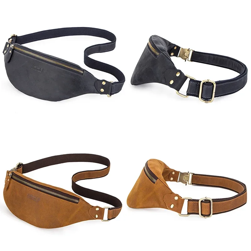 contact's – sacs de taille en cuir véritable crazy horse pour hommes, sac banane de voyage, sac à bandoulière simple pour téléphone, sacs de poitrine 2023